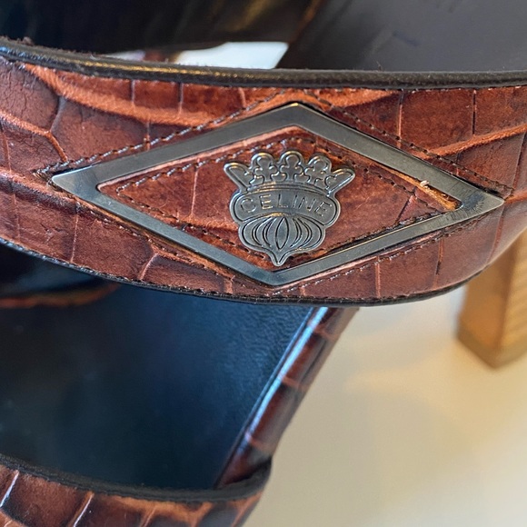 CELINE Brown Croc Print Leather High Heel Sandals SZ 39C - Picture 4 of 15